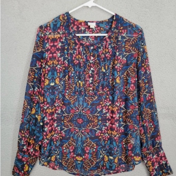 Converse One Star Women Top Shirt Large Multicolor Patterned Buttons Pleated - Picture 1 of 11